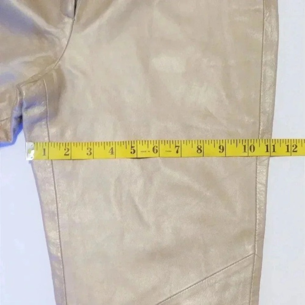 Margaret Godfrey Champagne Metallic Leather Straight Leg Pants Size 8 Gold - Picture 8 of 10